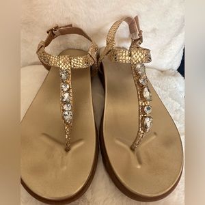 Used Vionic Gold Sandals with Rhinestone Accents Size 8